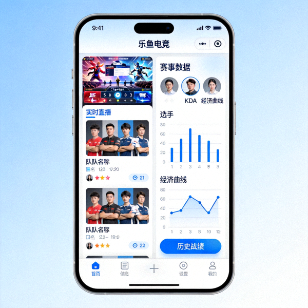 乐鱼电竞手机APP界面展示 - 显示赛事直播和数据统计功能